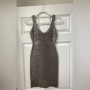 Herve Leger Gray Ribbed Bodycon Mini Dress